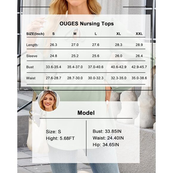 Womens Maternity Nursing Top Puff Sleeve Tie Front Crew Neck Casual Blouse - Picture 7 of 7